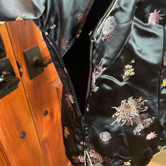 Vintage Peony Brand Brocade Cheongsam Qipao Black 38 M Frog Closure Shanghai - Picture 6 of 14